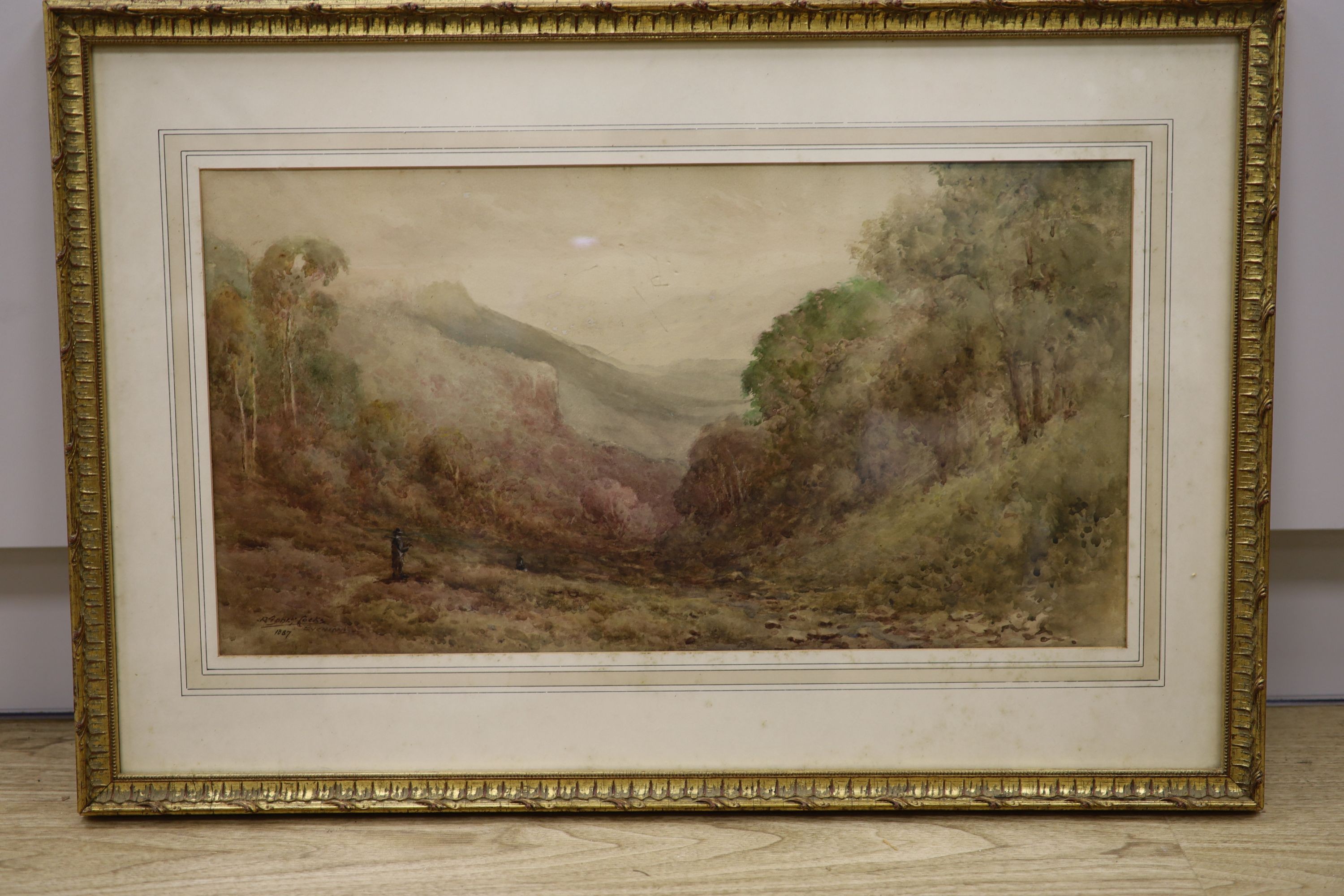 R.G.Cocks (19th. C.), watercolour, ‘Evening’, signed and dated 1887, 32 x 59cm.